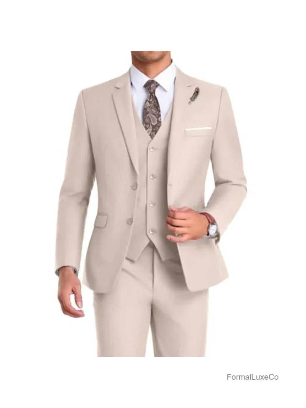 Men's 3-Piece Slim Fit Suit with Vest & Tie - 80% Polyester 20% Viscose